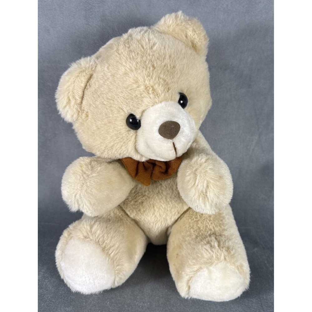 Vintage AMERICA WEGO Teddy Bear Cream Plush Tan Bow Tie Sitting 11"H
